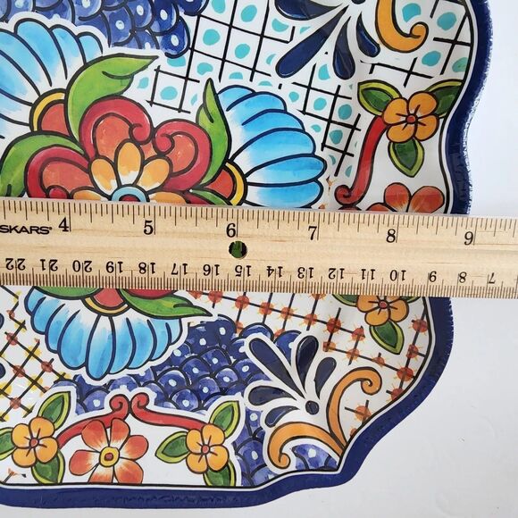 IL Mulino Spanish Tile 4 Salad and 1 Dinner Plates Blue MELAMINE Square Floral - Picture 7 of 11